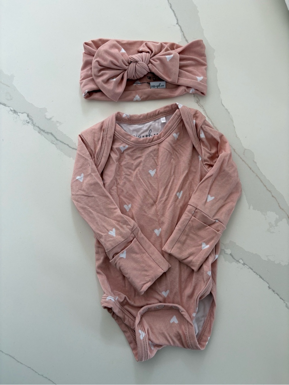 Blush Heart Baby Matching Set with Headband - Unbranded